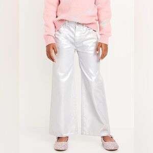 Old Navy High Waisted Baggy Silver Shine Wide Leg Jeans for Girls Size 5 Five